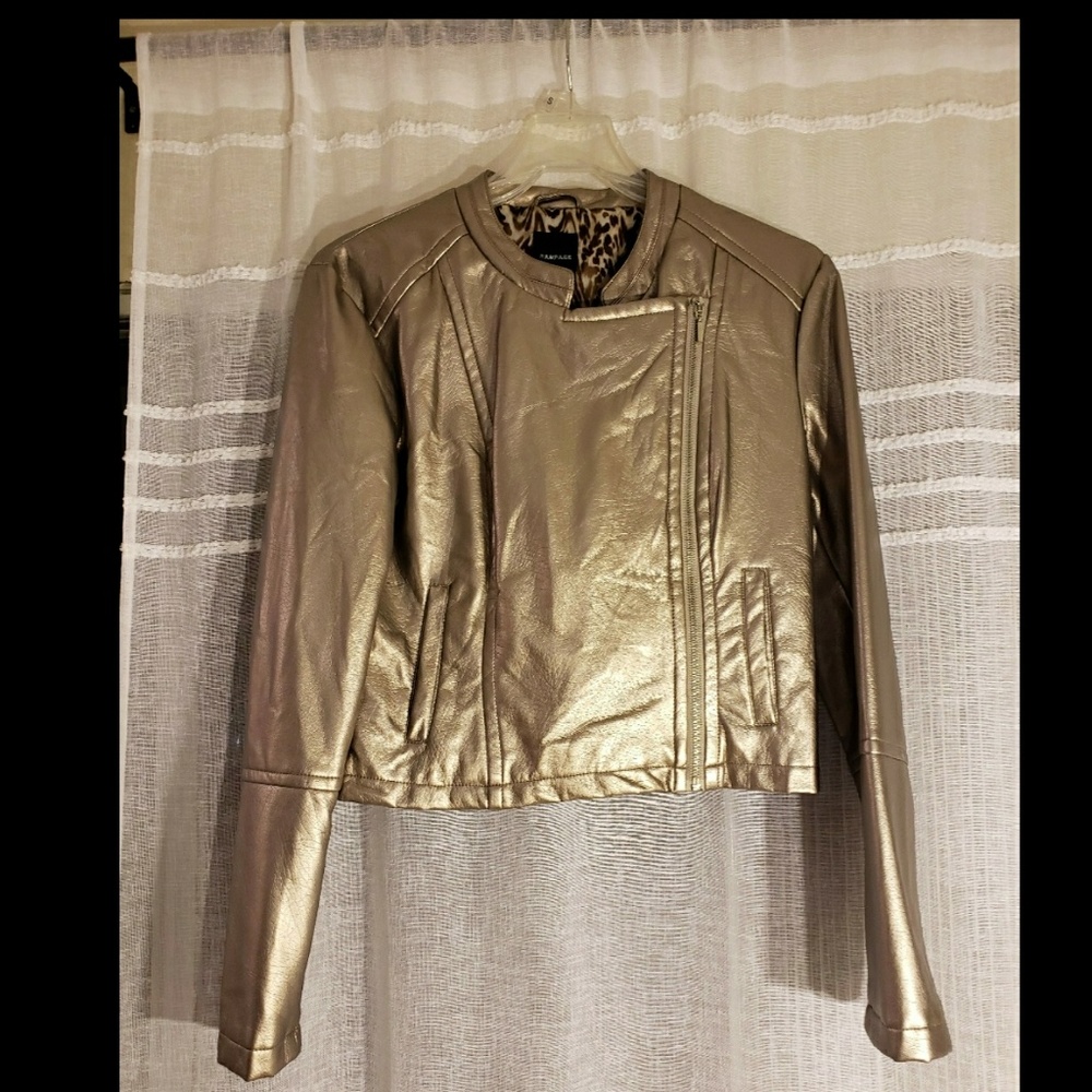 Metallic Champagne Faux Leather Jacket